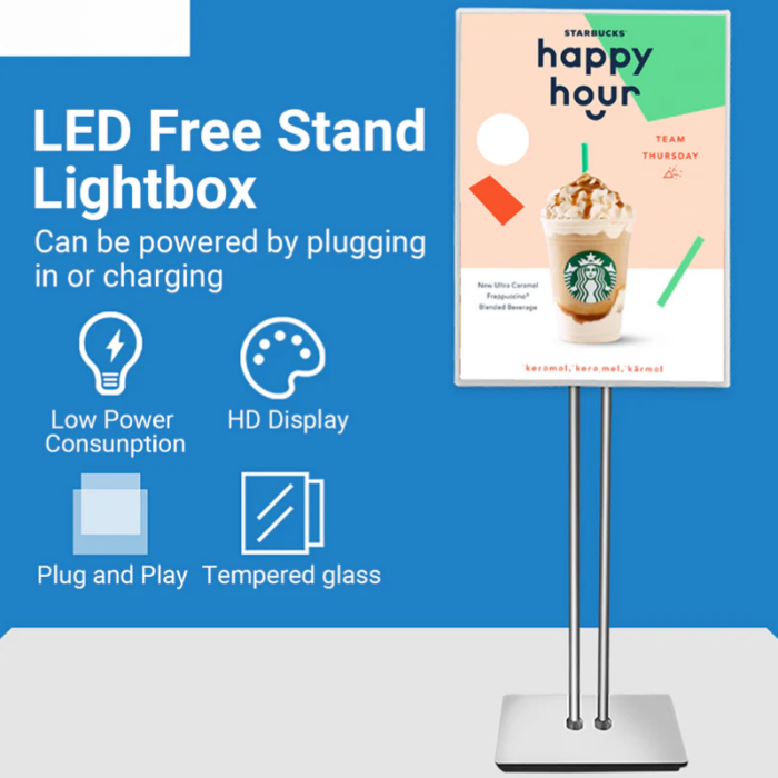 Indoor Use Only - Floor-standing Display Vertical Poster Advertising Light Box Sign with Double Poles for Shops